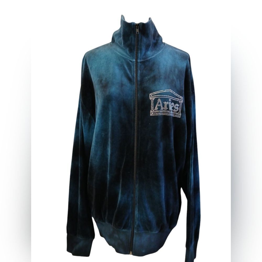 ARIES BRAND Velour Jacket Rhinestone LETTERING Size M ITALY